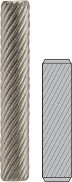 Assim como um parafuso, os pinos sólidos com recartilho helicoidal giram à medida que entram no furo cortando o material do componente. O recartilhado helicoidal proporciona um maior contato com a superfície, do que o recartilho reto, portanto, maior resistência ao recuo. O recartilhado helicoidal oferece resistência para cargas axiais e rotacionais. Em aplicações dinâmicas com cargas exclusivamente rotacionais (como a roda e o eixo mencionados acima), recartilhados retos são mais indicados, porque recartilhados helicoidais quando sujeito ao torque (rotação) têm uma propensão para girar e ser sacado do furo como um parafuso - dependendo da direção da rotação.