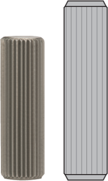 O Recartilhado reto fornece uma forte resistência a cargas rotacionais, mas pouca resistência a cargas axiais. Portanto, recartilhados retos são freqüentemente recomendados quando o pino é usado para transmitir torque, por exemplo como um eixo para travar o giro de uma roda. Nesse tipo de aplicação, o pino teria um recartilho parcial, no centro do pino com a largura do componente de retenção. Desta forma o componente acoplado pode girar sobre as extremedidades do pino sem recartilho (lisa).